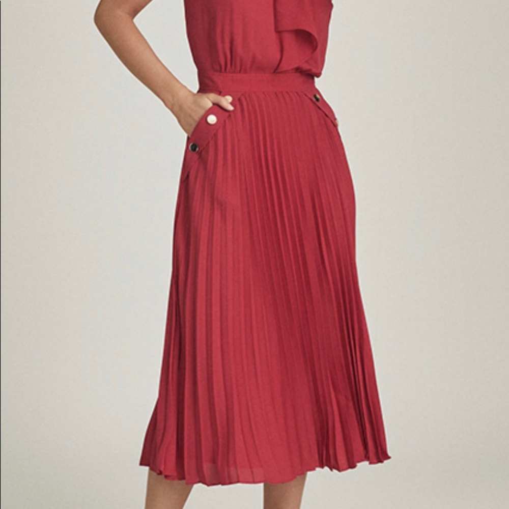 NWT REISS Nina Halterneck Pleated Midi Dress, Size 10 - Picture 3 of 6